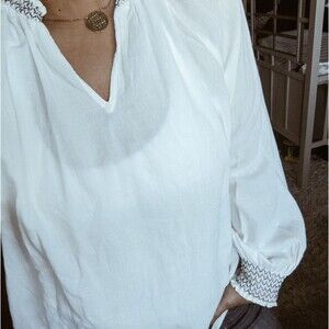 Old Navy‎ Top Women Size L Off White Cotton Boho Sheer Tunic